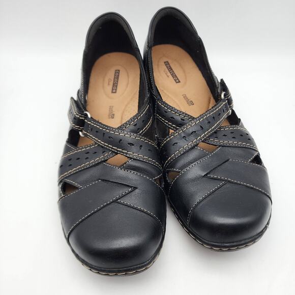 Clarks Bendables Ashland Spin Q Shoes Size 11 Black Leather Comfort Closed Toe - Picture 4 of 13
